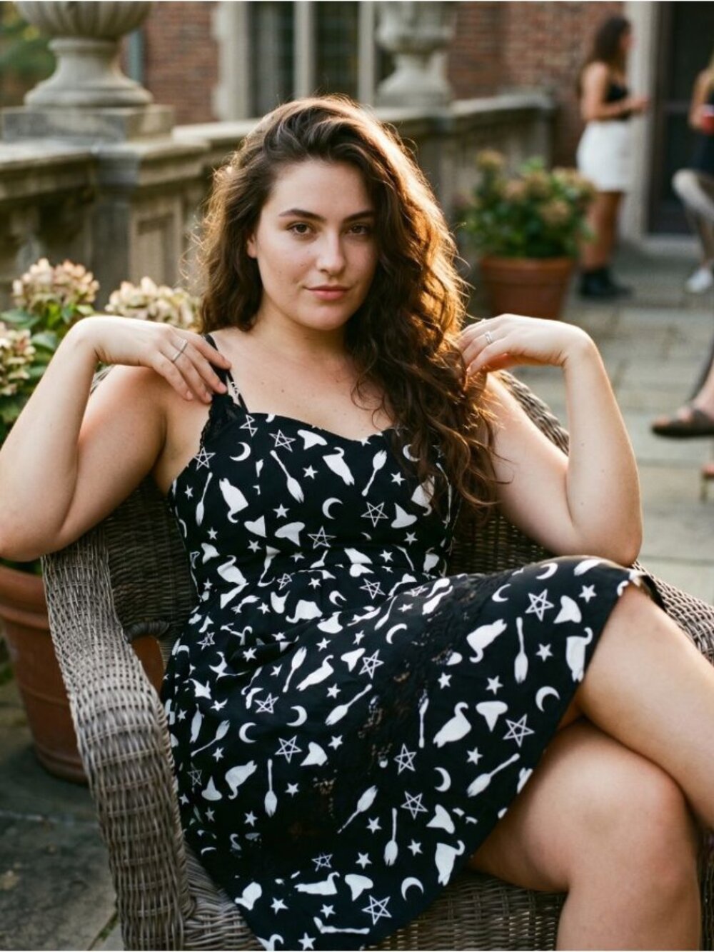 Timeless London 2XL Celestial Print Black White Swing Dress Cottagecore Witchy